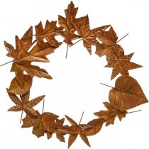 Artikel Bladkrans, edele roest, metalen decoratie, krans, herfstdecoratie, herdenkingsbloemwerk Ø29cm