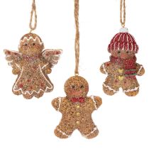 Artikel Decoratieve hangende ornamenten, kunstmatige peperkoekfiguurtjes, 7 cm, 3 stuks