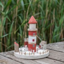 Artikel Lighthouse waxinelichthouder rood, wit 4 waxinelichtjes Ø25cm H28m