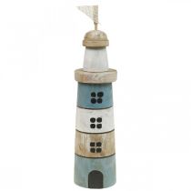 Houten Vuurtoren Maritiem Hout Deco Blauw Wit H30.5cm