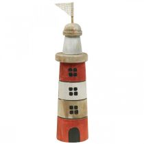 Artikel Houten vuurtoren maritieme houten decoratie rood wit H30,5cm