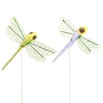 Artikel Libelle decoratie op draad zomer geel paars 8x8cm 12 st