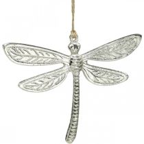 Libelle van metaal, zomerdecoratie, decoratieve libel om op te hangen zilver B12,5cm