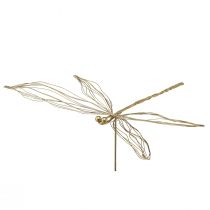 Artikel Dragonfly metalen decoratieve bloemplug zomer goud B28cm 2 st