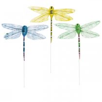 Zomerdecoratie, libellen op draad, decoratieve insecten geel, groen, blauw B10.5cm 6st