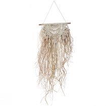 Artikel Macrame wanddecoratie boho crème natuurlijk raffiahout 38x100cm