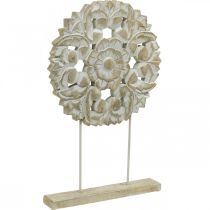 Bloemenmandala, houten decoratie om te plaatsen, zomerdecoratie, tafeldecoratie shabby chic naturel, wit H54.5cm Ø34cm