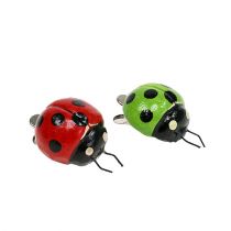 Lieveheersbeestje met clip rood, groen 3,5cm 6st