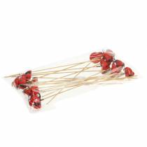 Artikel Decoratieve plug lieveheersbeestje op stok hout rood, zwart 4cm x 2,5cm H23,5cm 16 st