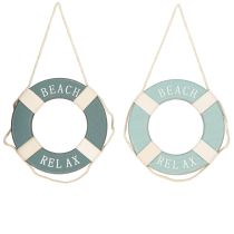 Artikel Reddingsboei Houten Decoratie om op te hangen Maritiem Blauw Ø13cm 2st