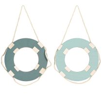 Artikel Reddingsboei Houten Decoratie om op te hangen Maritiem Blauw Ø13cm 2st