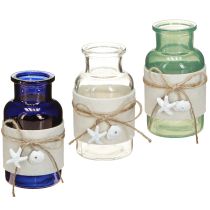 Artikel Maritieme flesvazen met vilt blauw groen wit 12,5cm 3 stuks
