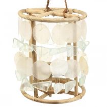 Maritieme decoratie lantaarn Capiz hout glas naturel Ø17,5cm H34cm