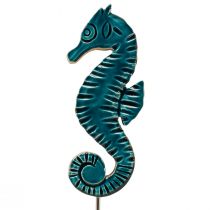 Artikel Maritieme decoratie zeepaardje op standaard mangohout turquoise 19,5cm