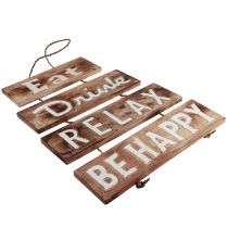 Artikel Nautisch wanddecoratie houten bord "Eat Drink Relax Be Happy" Natuurlijk Wit Vintage Shabby Chic 38×54cm