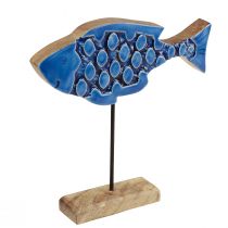 Artikel Maritieme decoratieve houten vis op standaard blauw 25cm x 24,5cm