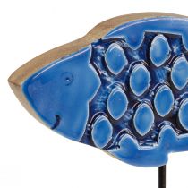 Artikel Maritieme decoratieve houten vis op standaard blauw 25cm x 24,5cm