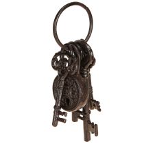 Artikel Metalen decoratieve sleutelbos met slot bruin H22cm