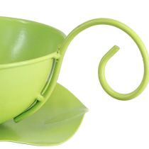 Artikel Decoratieve metalen kop, appelgroen, met schotel, H8cm Ø11,5cm, 2 stuks