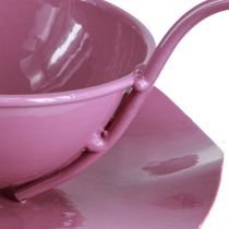 Artikel Decoratieve metalen kop met schotel, roze, H8cm Ø11,5cm, 2 stuks