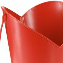 Artikel Metalen plantenbak hartdecoratie met handvat rood Ø12cm H15/9cm