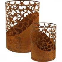 Metalen lantaarn patina decoratie sterren Ø15cm/20cm set van 2