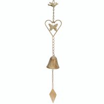 Artikel Metalen windgong met hart en bel tuindecoratie antiek 72cm