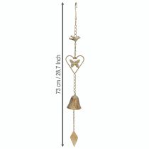 Artikel Metalen windgong met hart en bel tuindecoratie antiek 72cm