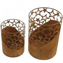 Metalen lantaarn patina decoratie sterren Ø15cm/20cm set van 2
