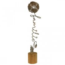 Metalen deco bloem houten standaard met opschrift &quot;Familie&quot; H40cm