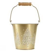 Artikel Metalen emmer kerstboomplanter goud Ø12cm H11,5cm