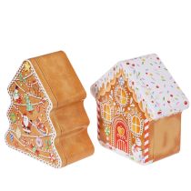 Artikel Kerstblik, koekblik, kerstboom en huisje, peperkoeklook, 14 cm, 2 stuks