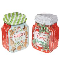 Artikel Metalen koekblik met kerstmotief in de vorm van een koekjespot, 15 cm, 2 stuks