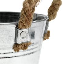 Artikel Glanzende metalen emmer met touwhandvatten Ø16cm