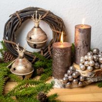 Artikel Metalen bellen met rendierdecoratie, adventsdecoratie, kerstbel met sterren, gouden bellen antiek look Ø9cm H14cm 2 stuks