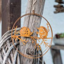 Artikel Metalen hanger, egel op tak, herfstdecoratie, decoratieve ring patina Ø15,5cm 3 stuks