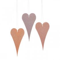 Hangende decoratie raam metalen harten, decoratieve harten om op te hangen oranje/paars H10cm 6st