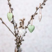 Metalen harten om op te hangen, Valentijnsdag, lentedecoratie, hart hanger groen, wit H3.5cm 10st