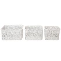 Artikel Metalen kommen met kantpatroon, decoratieve schaal, vierkant, shabby chic, wit, 27/23/19 cm, H13,5 cm, set van 3