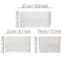 Artikel Metalen kommen met kantpatroon, decoratieve schaal, vierkant, shabby chic, wit, 27/23/19 cm, H13,5 cm, set van 3