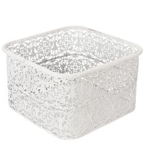 Artikel Metalen kommen met kantpatroon, decoratieve schaal, vierkant, shabby chic, wit, 27/23/19 cm, H13,5 cm, set van 3