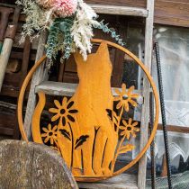 Metalen bord patina kat met bloemen Ø38cm