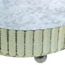 Dienblad voor decoratie, kaarsenbakje ovaal, metalen decoratie zilver, groen shabby chic L25/22/18cm H6cm set van 3