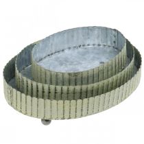 Artikel Dienblad ter decoratie, kaarsenblad ovaal, metaal decoratie zilver, groen shabby chic L25/22/18cm H6cm set van 3