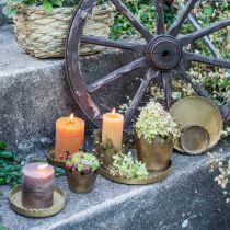 Metalen borden voor decoratie, tafeldecoratie, kaarsenbakje rond goud antiek look Ø7,5/10/12/15/18cm H2cm set van 5