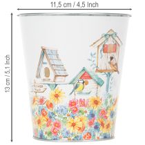 Artikel Metalen pot met motief, plantenbak met vogelhuisjes, blikken emmer H13cm Ø11,5cm
