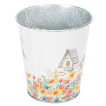Artikel Metalen pot met motief, plantenbak met vogelhuisjes, blikken emmer H13cm Ø11,5cm