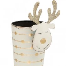 Artikel Rendier plantenpot, adventsdecoratie, metalen decoratie, plantenbak voor Kerstmis wit, goud H28cm Ø8.5cm
