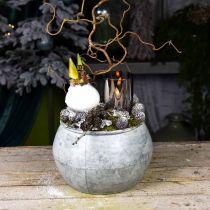 Artikel Ronde metalen pot, sierschaal, plantenschaal zilver, gewassen wit, antiek look Ø25,5 / 18cm H17 / 13cm, set van 2