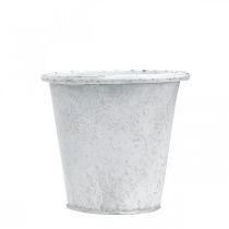 Artikel Bloempot met ornamenten, plantenbak, metalen vat wit Ø15.5cm H14.5cm